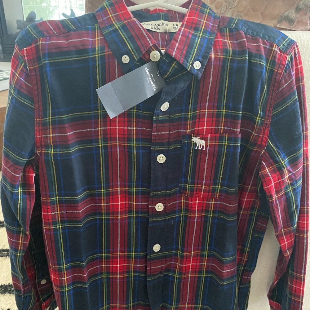 Abercrombie and Fitch Boys Plaid Shirt NEW 7/8